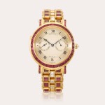 A magnificent, large and heavy special order 18ct yellow gold, ruby- and diamond-set minute repeating bracelet watch