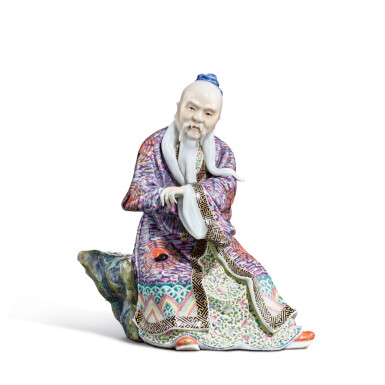 View full screen - View 1 of Lot 3439. A famille-rose figure of a Daoist priest, Republican period | 民國 粉彩道士像 《福建會館》、《阮敬鎧造》款.