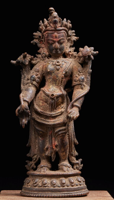 View full screen - View 1 of Lot 357. A hardstone-inlaid copper alloy figure of Padmapani, Nepal, 14th / 15th century.