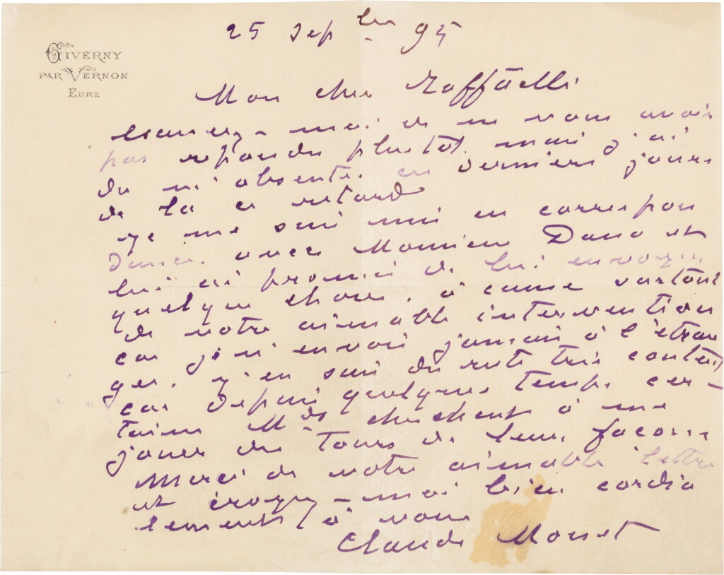 View full screen - View 1 of Lot 43. 2 lettres autographes signées : à Jean-François Raffaëlli (25 septembre 1895) et à André Georges Barbier (14 juin 1916)..
