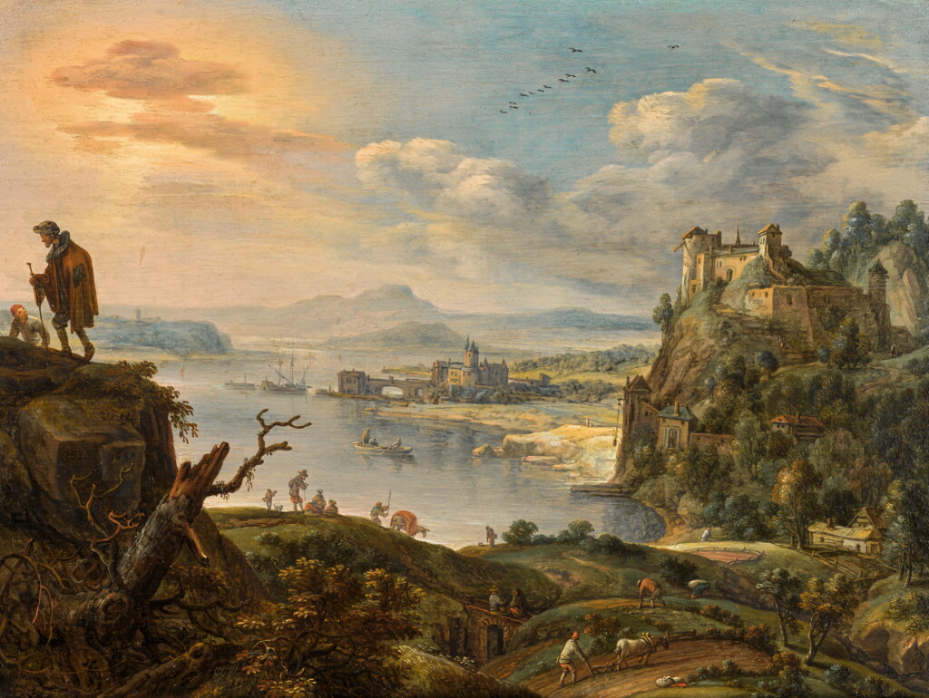 View full screen - View 1 of Lot 31. HERMAN SAFTLEVEN | An extensive mountain landscape with a view over a river valley.