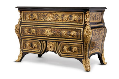 View full screen - View 1 of Lot 12. A Régence Gilt Bronze and Brass-Mounted Ebony Contre-Partie Boulle Marquetry Commode, attributed to François Lieutaud, Circa 1730.