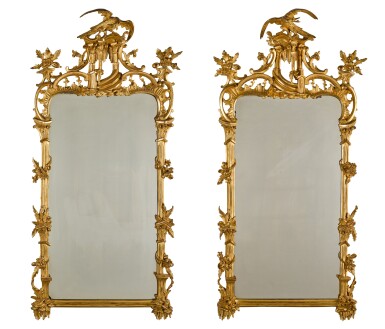 View full screen - View 1 of Lot 123. A pair of early George III wall mirrors, circa 1760, in the manner of Thomas Johnson.