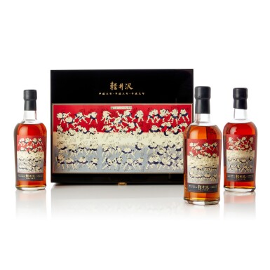 View full screen - View 1 of Lot 7885. 輕井澤 "相樸四十八手" 系列 Karuizawa Sumo 48 Wrestlers Set Cask #3680, #3648 & #824 NV (3 BT70).