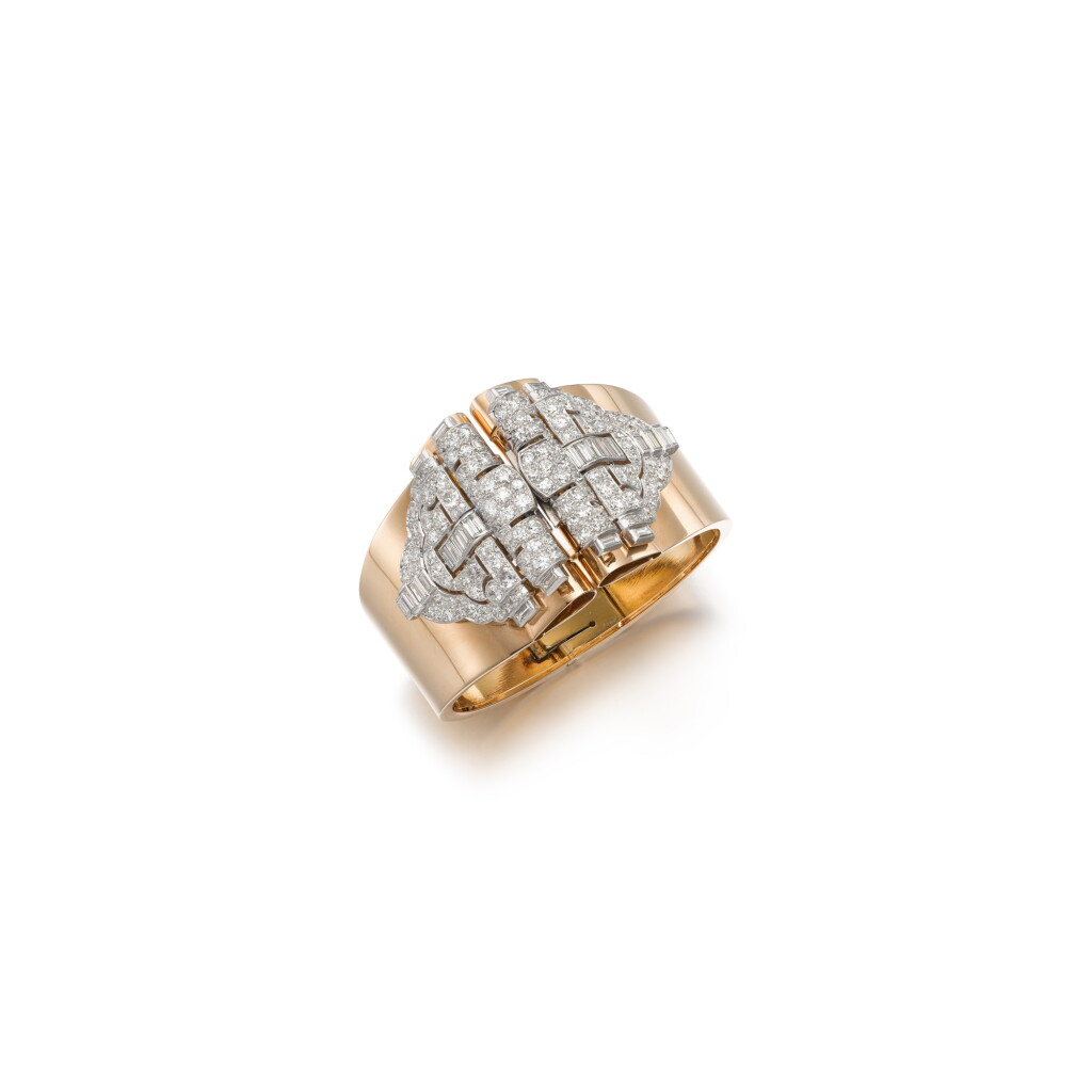 View full screen - View 1 of Lot 232. A pair of diamond double clips/bangle combination, 1930s.