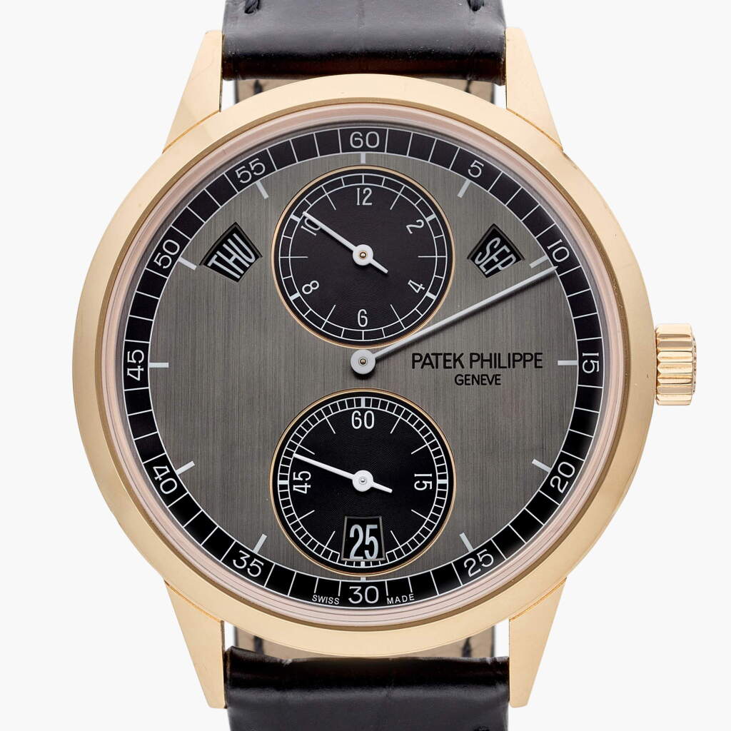 View full screen - View 1 of Lot 188. Reference 5235/50R-001 | A pink gold automatic annual calendar wristwatch with regulator dial, Circa 2022.