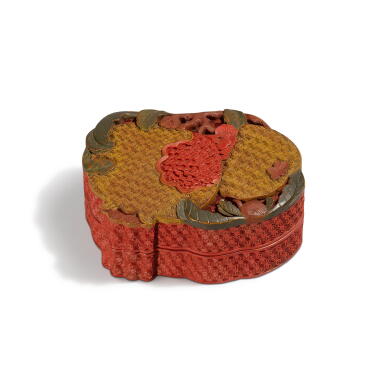 View full screen - View 1 of Lot 207. A carved polychrome lacquer 'pomegranate' box and cover, Qing dynasty, Qianlong period | 清乾隆 剔彩石榴紋蓋盒.