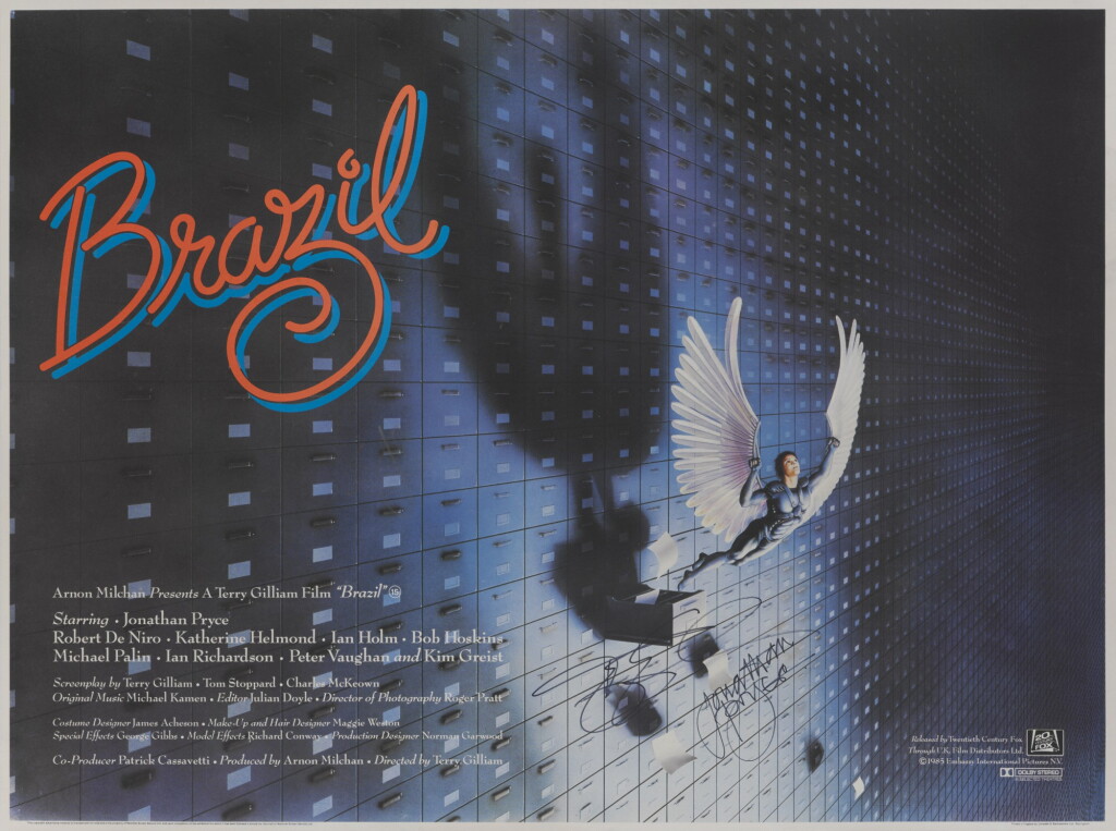 View full screen - View 1 of Lot 34. BRAZIL (1965) STYLE B POSTER, BRITISH, SIGNED BY TERRY GILLIAM AND JONATHAN PRYCE.