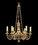 Lustre aux termes en bronze doré et patiné bleu foncé de style Louis XVI, fin du XIXe siècle, d’après un modèle attribué à François Rémond