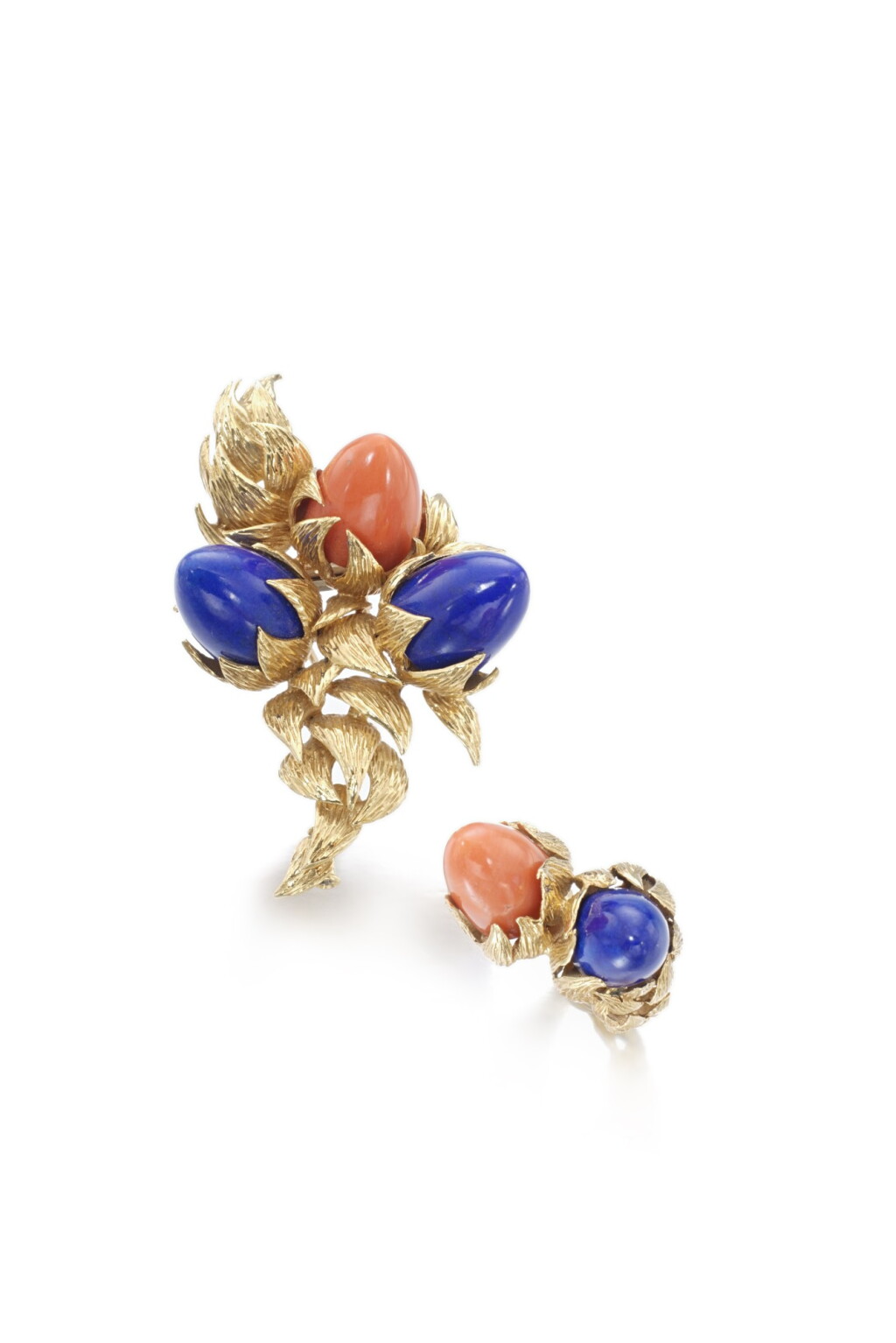 View full screen - View 1 of Lot 99. Gold, lapis lazuli and coral demi-parure.