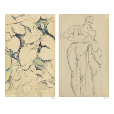 View full screen - View 1 of Lot 86. PAUL CÉZANNE | FEUILLES ET FLEURS & D'APRÈS L'ANTIQUE, SILÈNE PORTANT DIONYSOS (A DOUBLE-SIDED WORK).