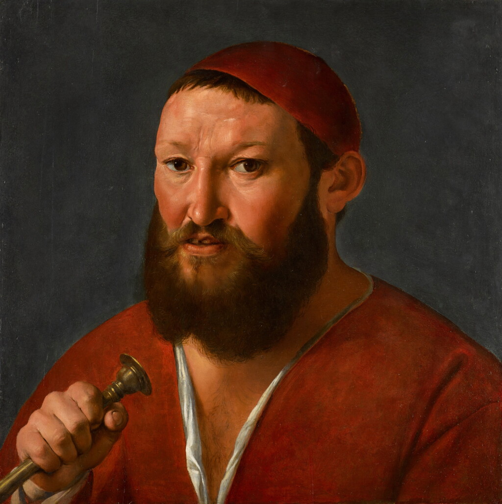 View full screen - View 1 of Lot 7. Portrait of a musician holding a trumpet.
