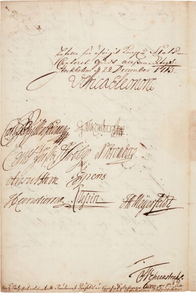 View full screen - View 1 of Lot 111. Ulrike Eleonora, Queen of Sweden | Letter signed as Regent for her brother Charles XII, 22 December 1713.