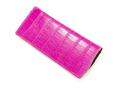 View full screen - View 1 of Lot 3. Rose Shocking Alligator Petit H Sunglass Case, 2021.