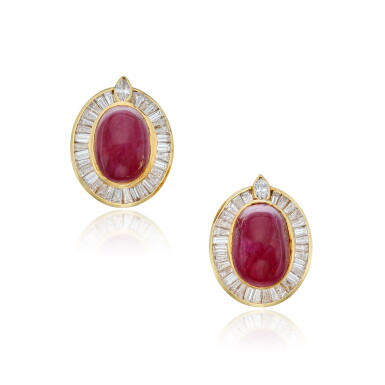 View full screen - View 1 of Lot 480. Pair of Ruby and Diamond Earclips.
