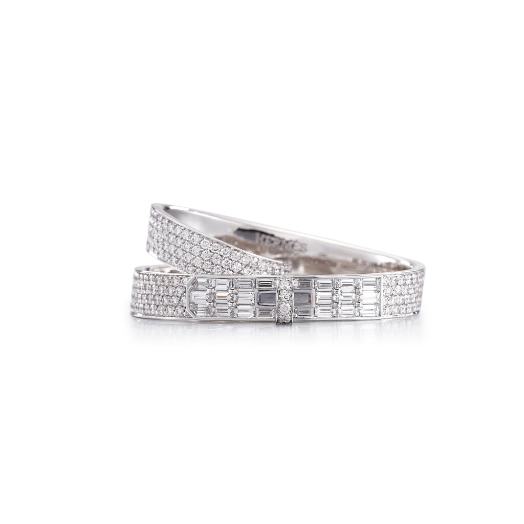 View full screen - View 1 of Lot 7905. 18K White Gold and Diamond Kelly Gavroche Double Ring, 2022.