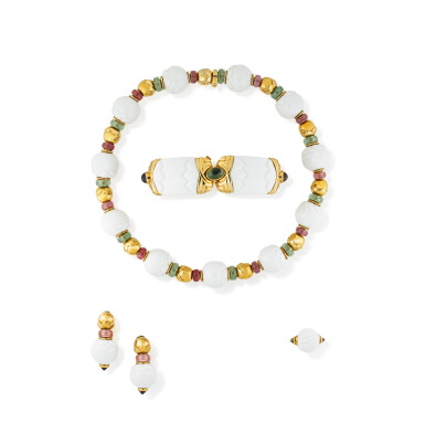View full screen - View 1 of Lot 156. Parure pierres de couleur et porcelaine, "Chandra" | Gem set and porcelain parure, 'Chandra'.