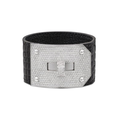 View full screen - View 1 of Lot 729. 18K White Gold and Diamond Black Shiny Mississippiensis Alligator Kelly Bracelet, 2020.