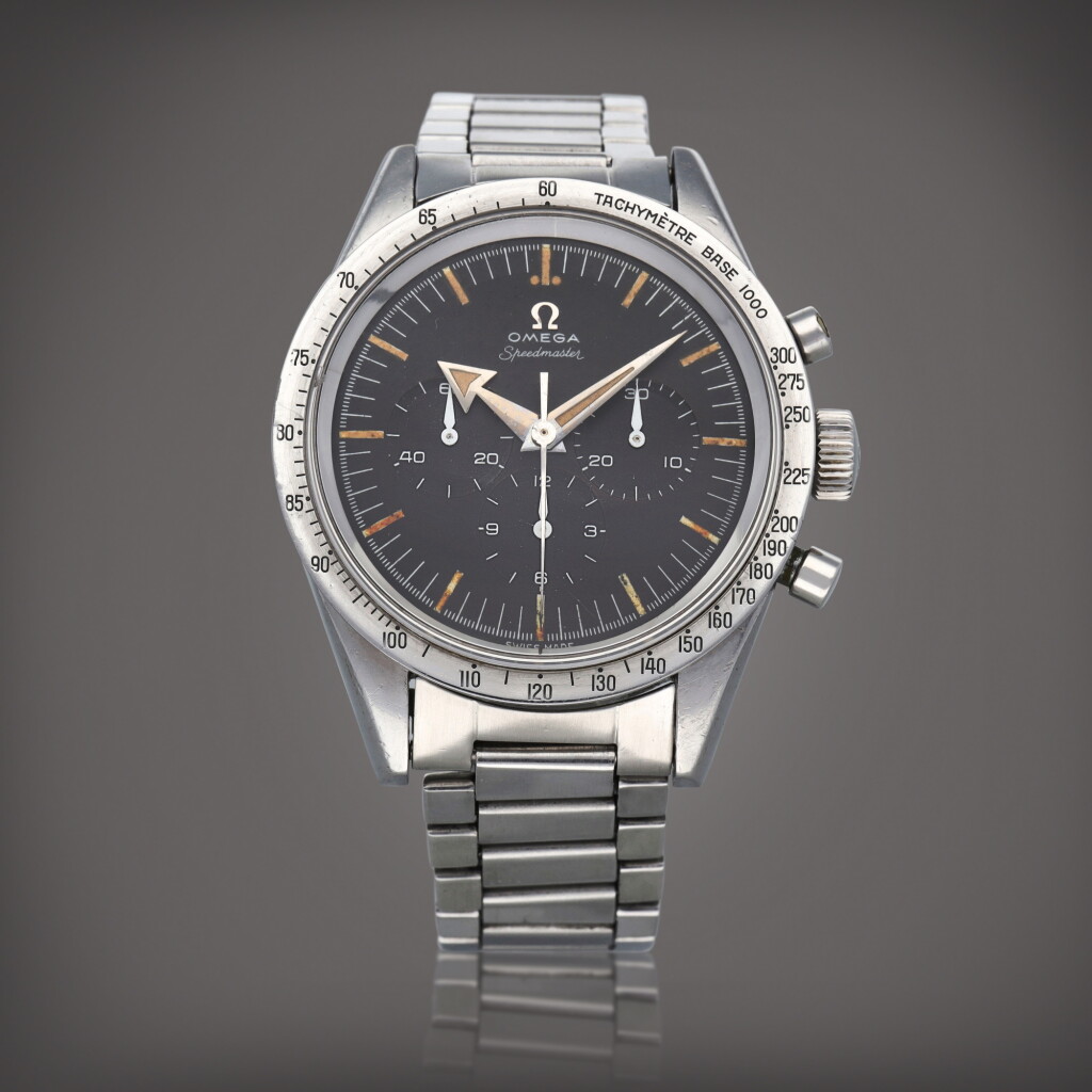 View full screen - View 1 of Lot 82. Speedmaster 'Broad Arrow', Reference 2915-1 A stainless steel chronograph wristwatch and bracelet Made in 1958 | 歐米茄 | Speedmaster 'Broad Arrow' 型號 2915-1 精鋼計時鍊帶腕錶,製作年份 1958.