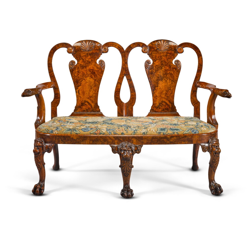 View full screen - View 1 of Lot 41. A George II walnut and burr walnut double chairback settee.