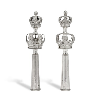 View full screen - View 1 of Lot 65. A Pair of German Silver Torah Finials, Breslau, 1839-1849.