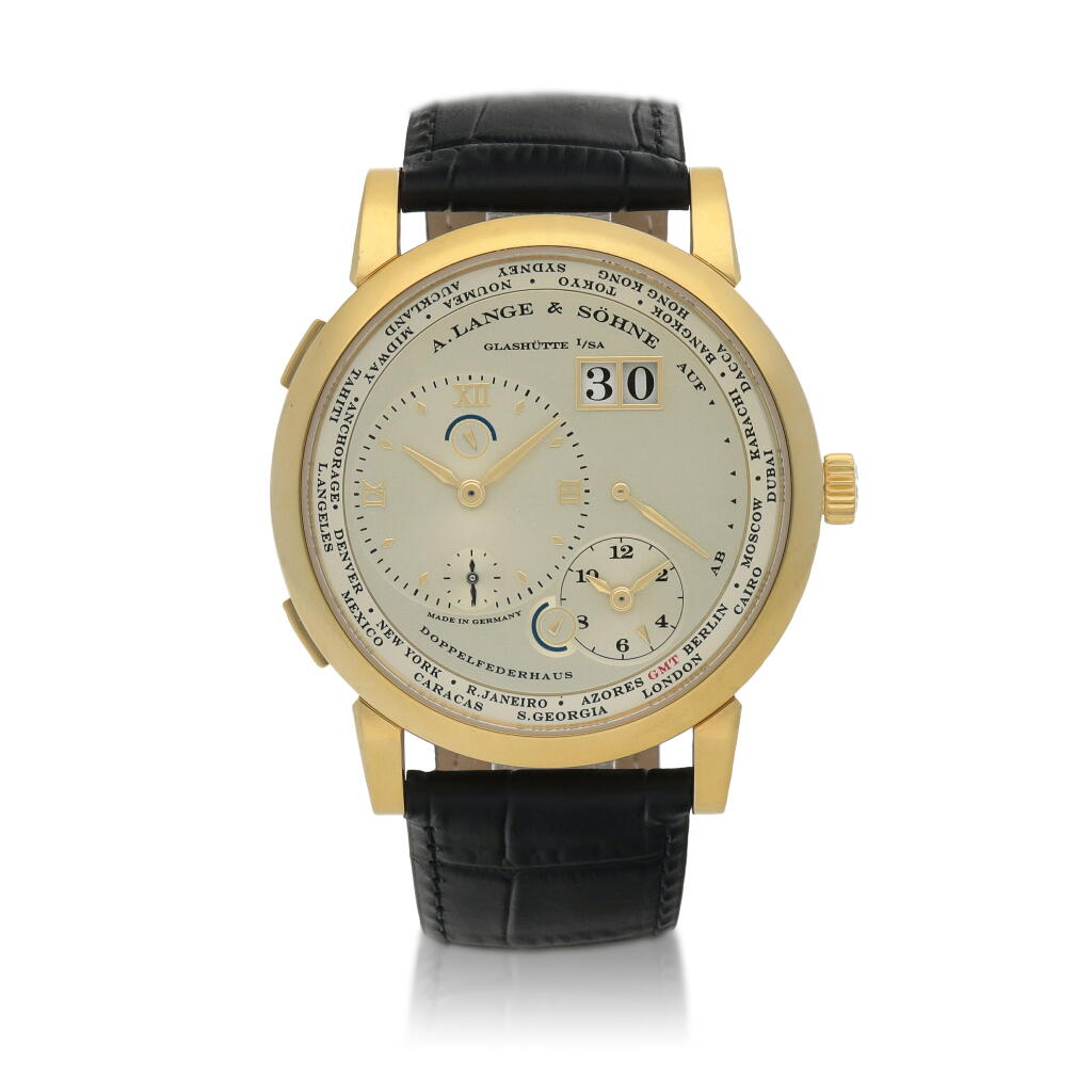 View full screen - View 1 of Lot 88. Lange 1 Zeitzone, Ref. 116.032 Yellow gold world time wristwatch with digital date display, power reserve and day/night indication Circa 2005.