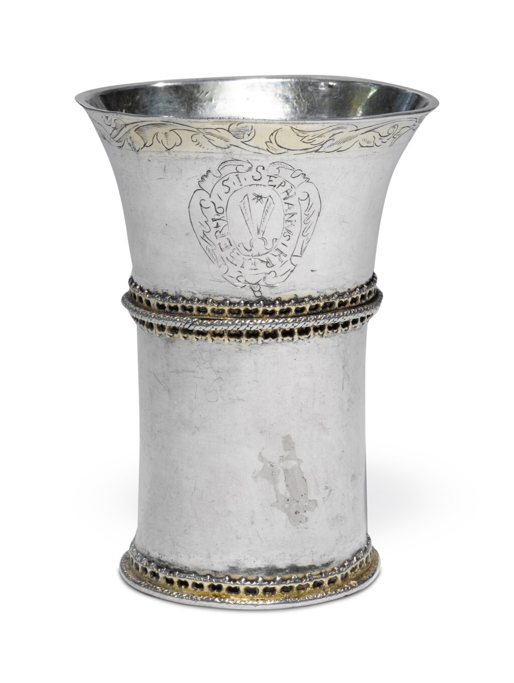 View full screen - View 1 of Lot 23. A Hungarian Parcel-Gilt Silver Beaker, Maker's Mark Only ?A, Probably Nagyszeben, Late 16th Century.