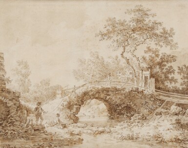 View full screen - View 1 of Lot 236. Fisherman near a bridge.