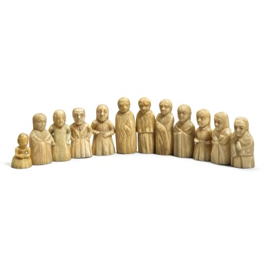 View full screen - View 1 of Lot 113. A group of twelve carved marine ivory figures depicting Haida and European people, Pacific Northwest Coast, circa 1840.