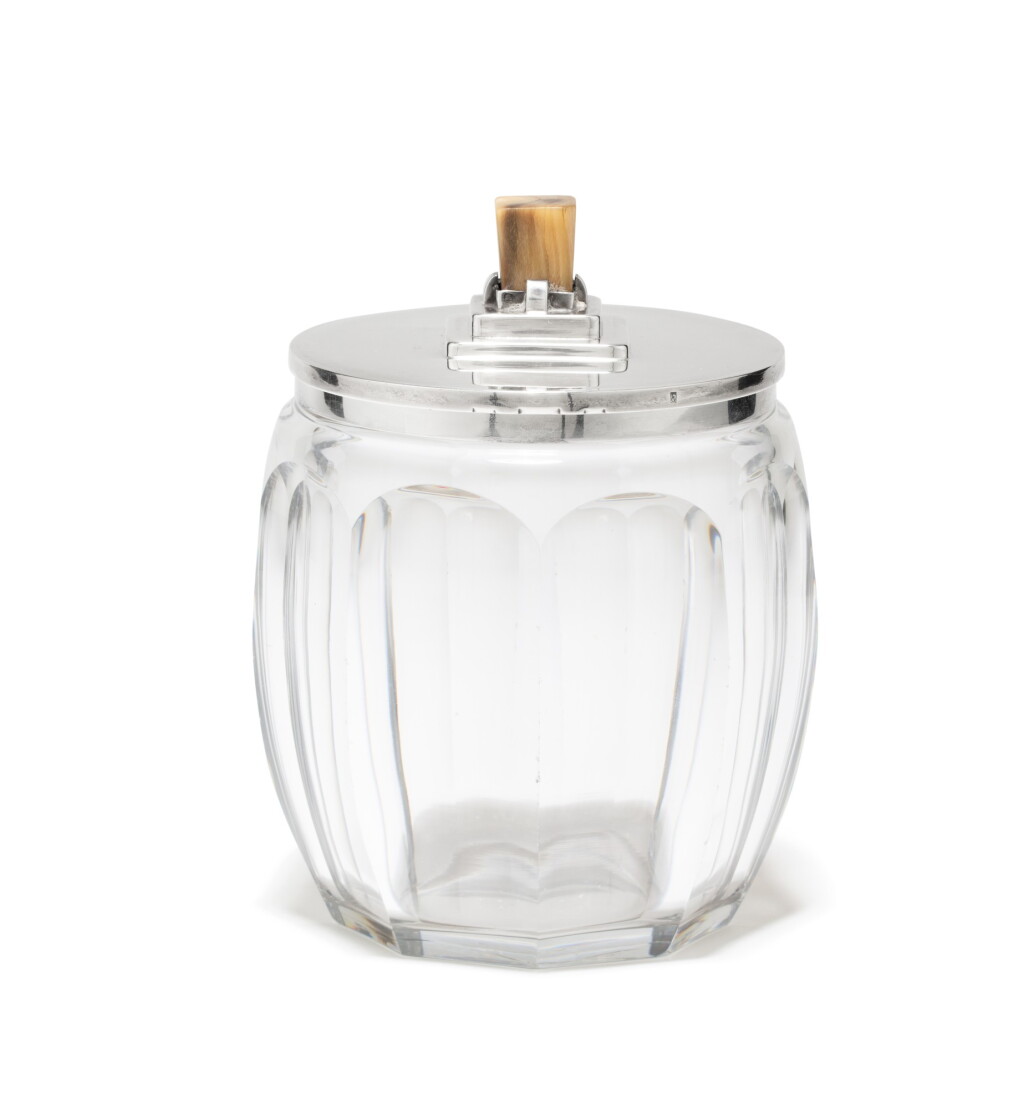 View full screen - View 1 of Lot 77. A silver and Baccarat cut-crystal covered box, Christofle, attributed to Christian Fjerdingstad, Paris, circa 1945 | Boîte couverte en cristal de Baccarat montée en argent par Christofle, attribuée à Christian Fjerdingstad, Paris, vers 1945.