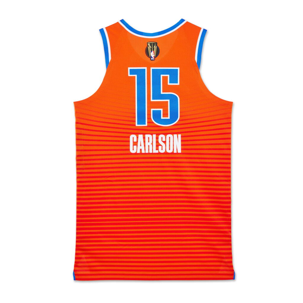 View full screen - View 1 of Lot 37. Branden Carlson Oklahoma City Thunder 2024-2025 Emirates NBA Cup Finals Game Worn Statement Edition Jersey .