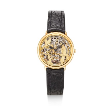 View full screen - View 1 of Lot 100. A YELLOW GOLD SKELETONIZED WRISTWATCH, CIRCA 1980.