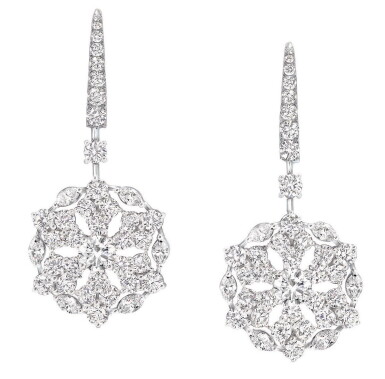 View full screen - View 1 of Lot 347. PAIR OF DIAMOND 'SNOWFLAKE' EARRINGS, GRAFF.