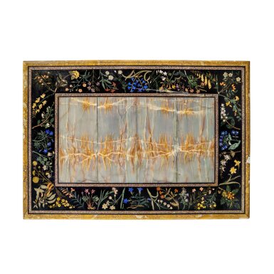 View full screen - View 1 of Lot 148. An Italian Pietre Dure and carved Walnut Center Table, The Base by Angiolo Barbetti, The Top Attributed to Gaetano Bianchini, Florence, Mid 19th Century .