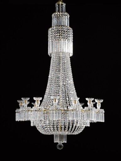 View full screen - View 1 of Lot 114. A Regency gilt-bronze and cut-glass fourteen light chandelier, circa 1820, attributed to John Blades.