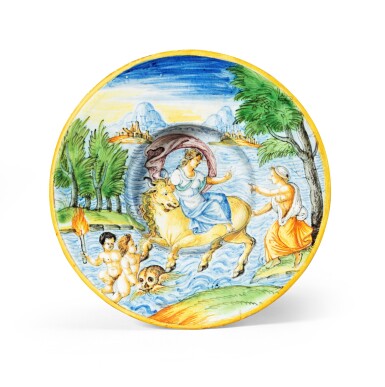 View full screen - View 1 of Lot 54. A maiolica circular dish, probably Nevers, circa 1600 .