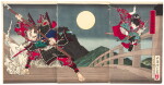 TSUKIOKA YOSHITOSHI (1839-1892) YOSHITSUNE AND BENKEI FIGHTING ON GOJO BRIDGE (GIKEIKI GOJOBASHI NO ZU) | MEIJI PERIOD, LATE 19TH CENTURY