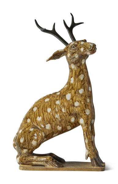 View full screen - View 1 of Lot 3. A Rare Chinese Brown-glazed Stoneware Figure of a Stag Qing Dynasty, Late 18th / Early 19th Century.