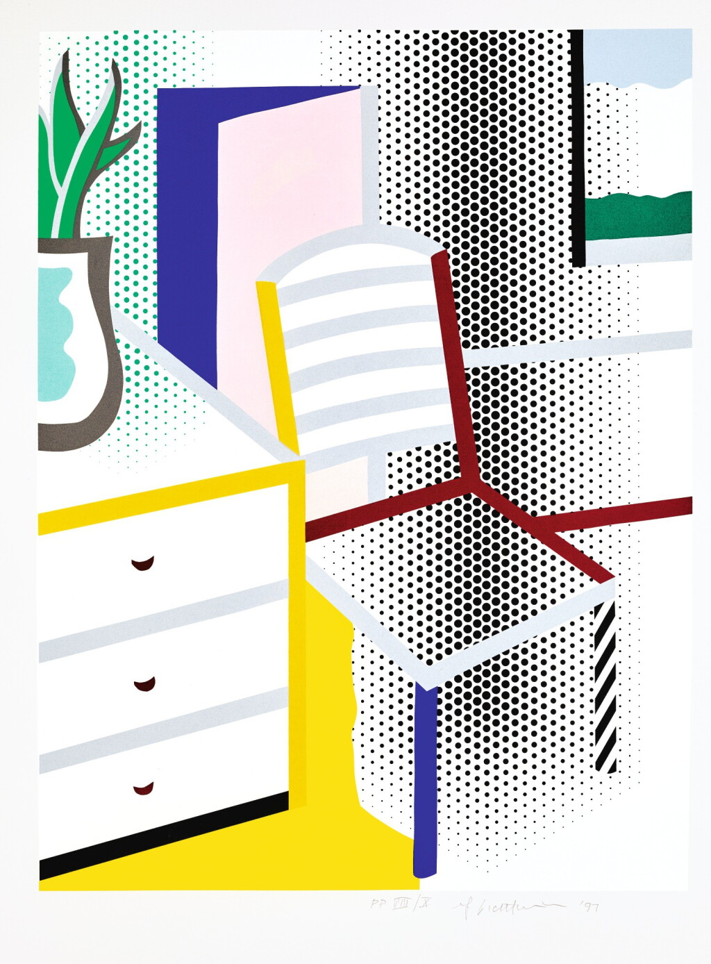 View full screen - View 1 of Lot 164. ROY LICHTENSTEIN | INTERIOR WITH CHAIR (C. 309).