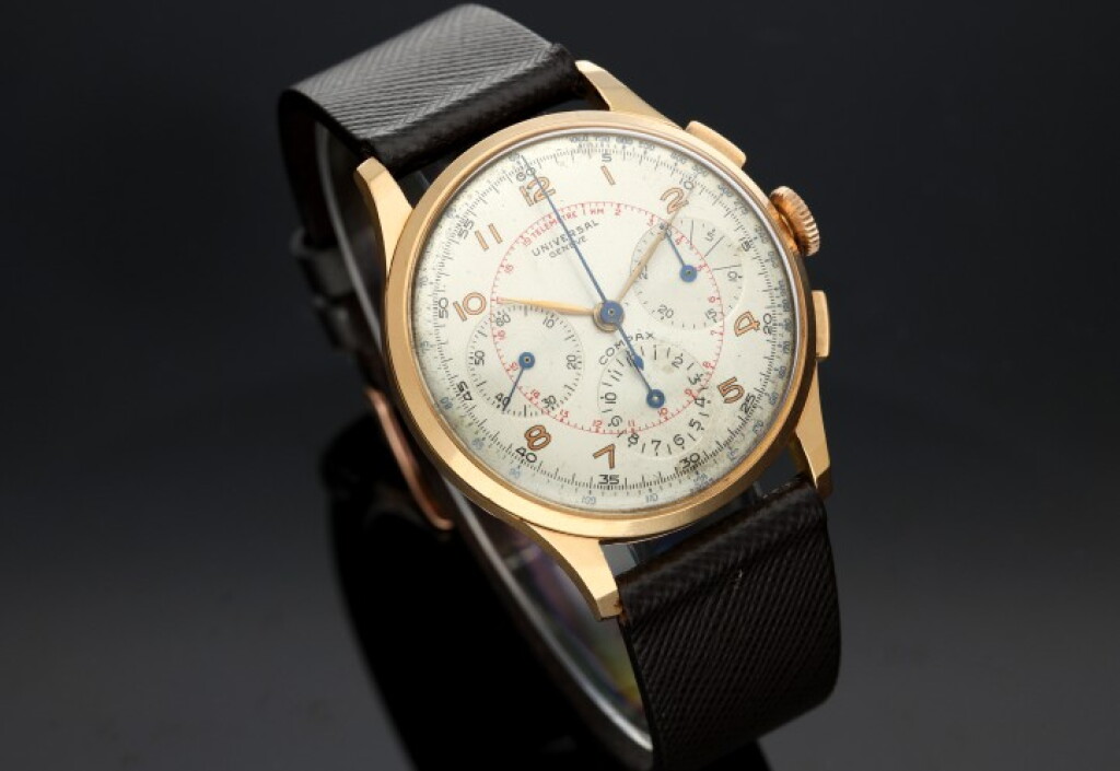 View full screen - View 1 of Lot 142. BSBVX Reference 12549 Compax A pink gold chronograph wristwatch, Circa 1945.