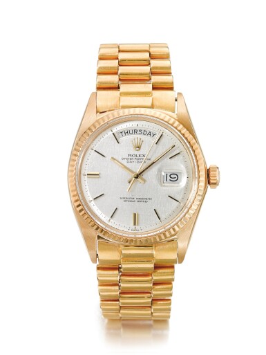 View full screen - View 1 of Lot 63. ROLEX | REF 1803 DAY-DATE, A YELLOW GOLD AUTOMATIC CENTER SECONDS WRISTWATCH WITH DAY AND DATE CIRCA 1970.