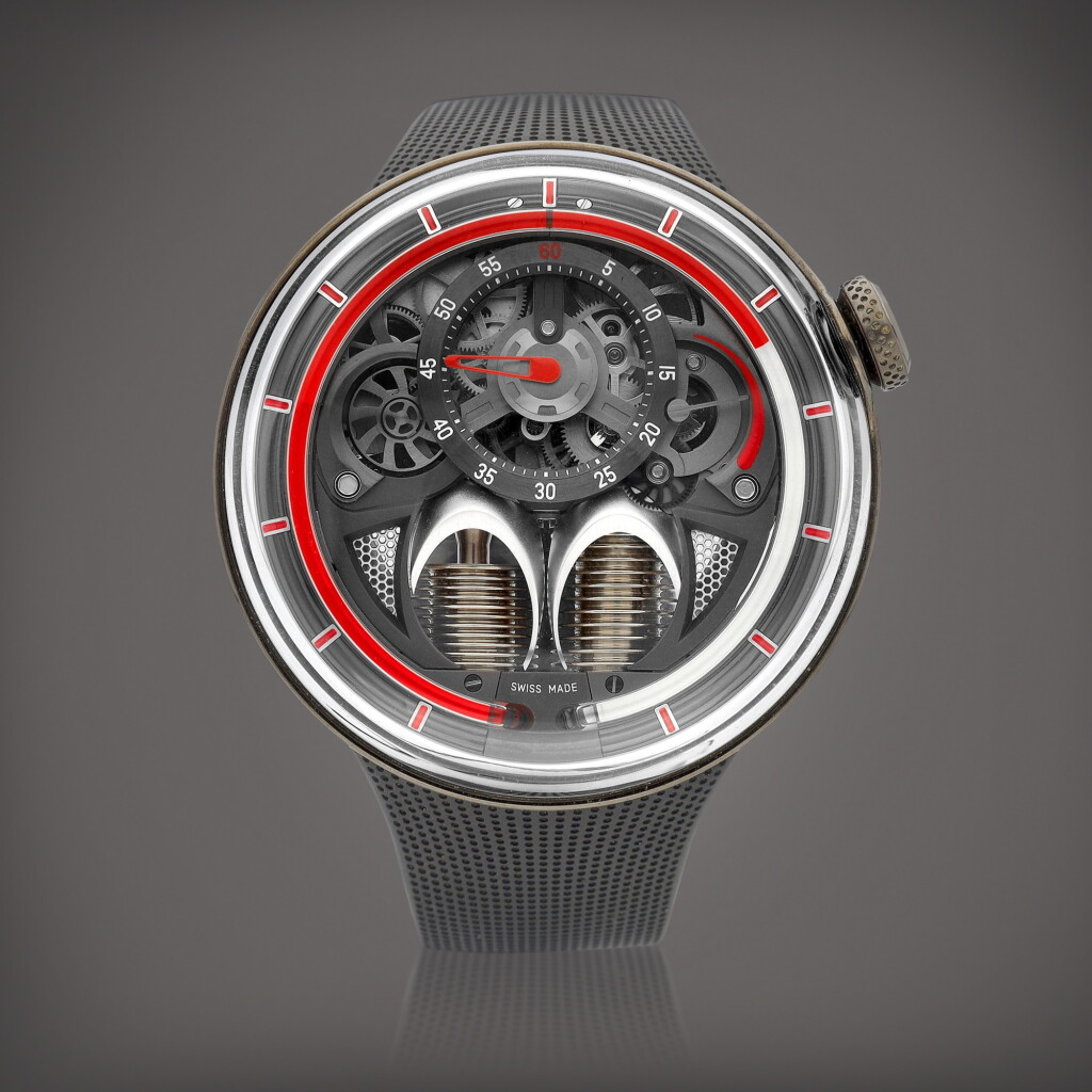 View full screen - View 1 of Lot 8933. H1, Reference H02022 | A DLC coated stainless steel semi-skeletonised wristwatch with power reserve indication, Circa 2021 | H1 型號H02022 | DLC 塗層處理精鋼半鏤空腕錶,備動力儲備顯示,約2021年製.