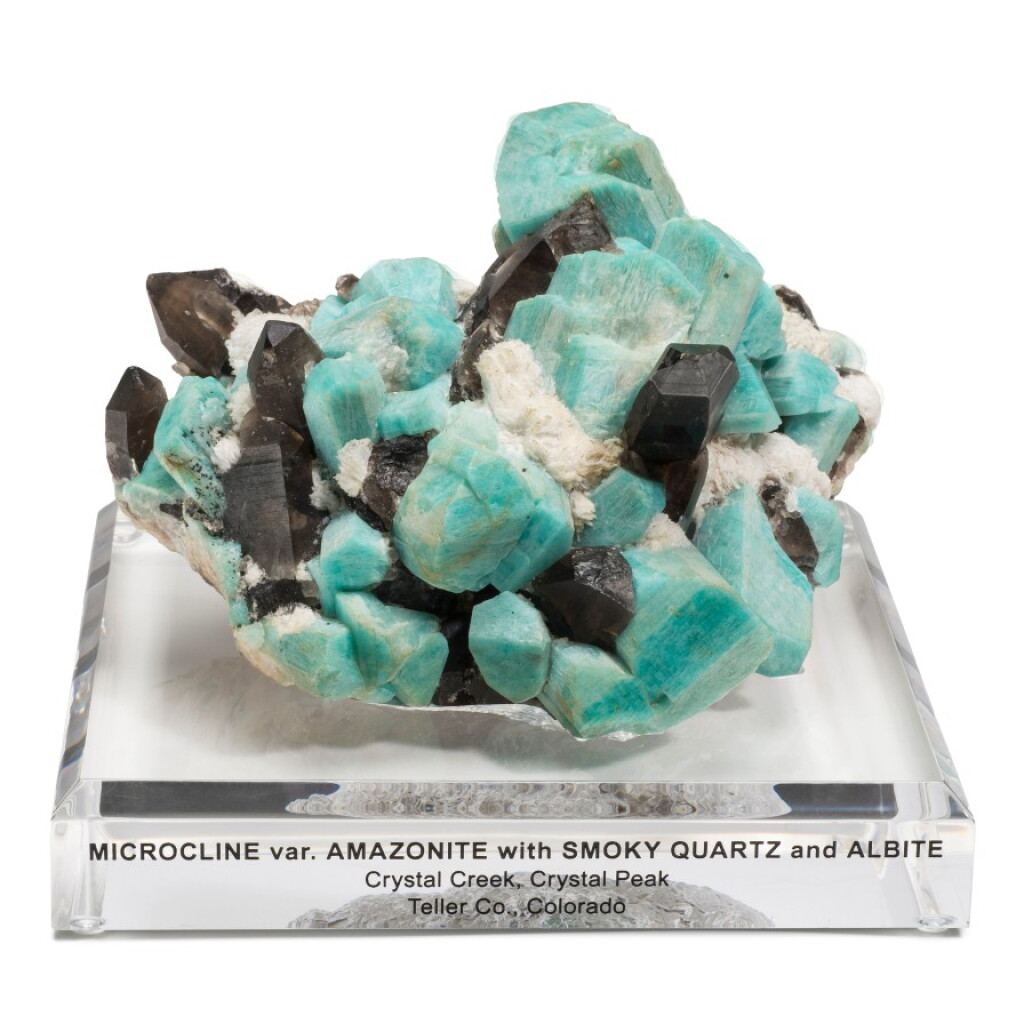 View full screen - View 1 of Lot 57. Microcline var. Amazonite with Smoky Quartz and Albite.