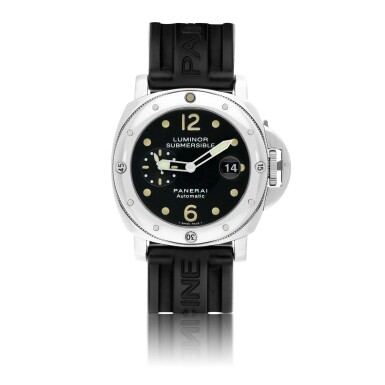 View full screen - View 1 of Lot 106. PANERAI | REF PAM 24 LUMINOR SUBMERSIBLE, A LARGE STAINLESS STEEL CUSHION FORM AUTOMATIC WRISTWATCH WITH DATE CIRCA 2002.