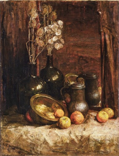 View full screen - View 1 of Lot 319. Still Life with Mirrors, Containers, Honesty and Fruit.
