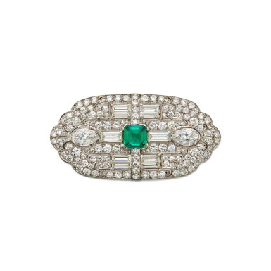 全螢幕檢視 - 查看42J.E. Caldwell | Emerald and Diamond Brooch 祖母綠配鑽石別針的1