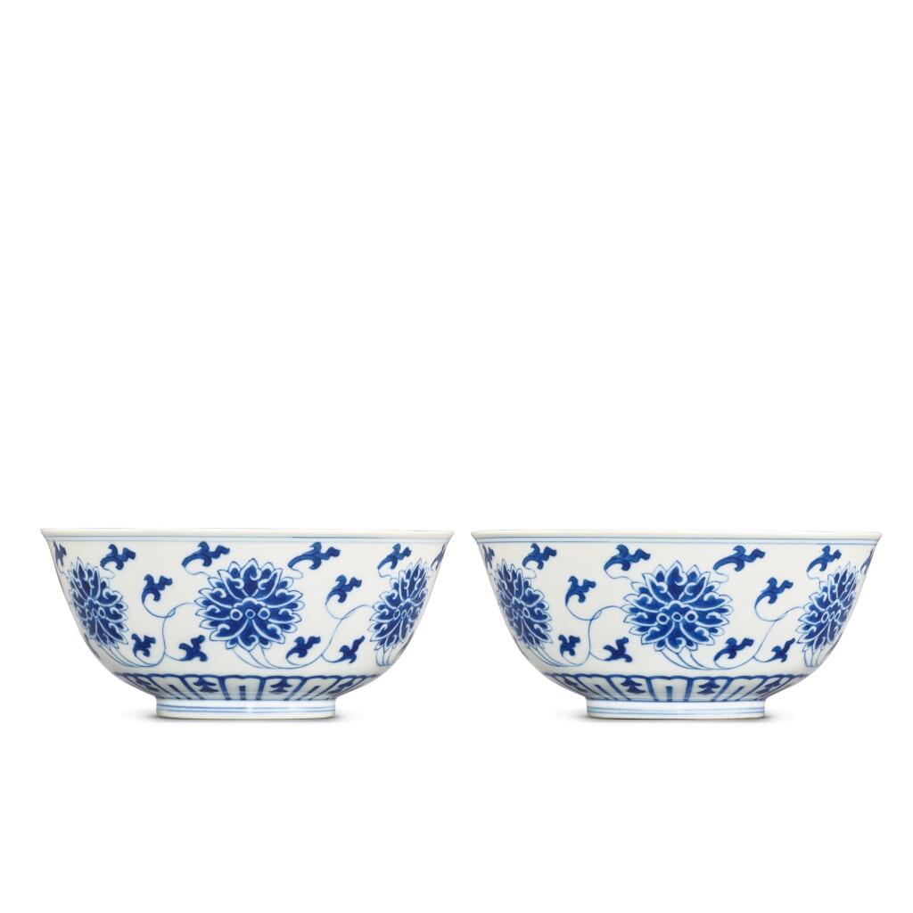 View full screen - View 1 of Lot 439. A fine pair of blue and white 'lotus' bowls, Seal marks and period of Daoguang 清道光 青花蓮紋盌一對 《大清道光年製》款.