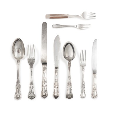 View full screen - View 1 of Lot 50. A set of various French and English silver and silver-plated flatwares, late 19th-20th century.