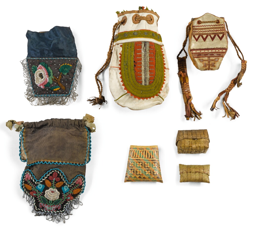 View full screen - View 1 of Lot 199. TWO IROQUOIS BEADED SILK AND FELT BAGS.
