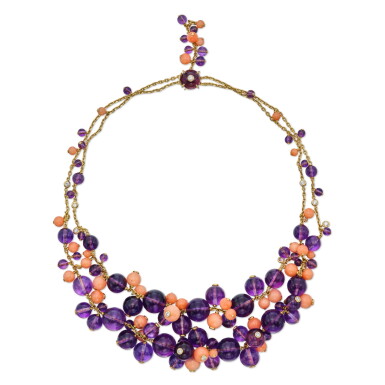 View full screen - View 1 of Lot 170. Amethyst, Coral and Diamond 'Les Délices de Goa' Necklace, France.